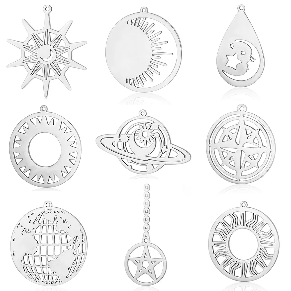 5pcs/lot 316 Stainless Steel Sun Star Moon Earth Planet Charm Pendant Findings Wholesale  OEM Order Accepted