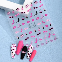 1 adet pembe Nail Art Sticker için Barbie bebek dudak ruj tasarım tırnak çıkartmalar kendinden yapışkanlı tırnak süslemeleri çıkartmaları aksesuarları