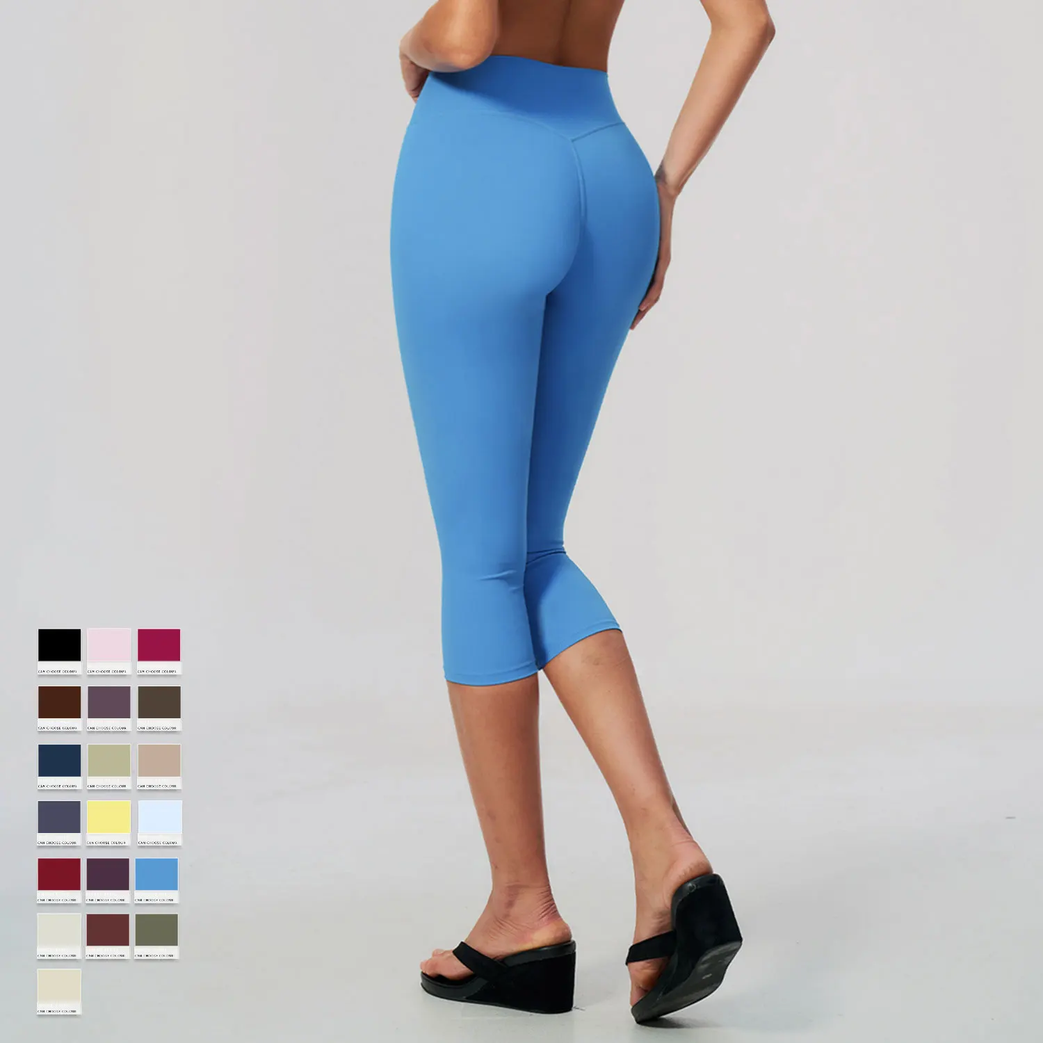 Sport Leggings Women High Waist Yoga Capris Tight Slim Fit Mid Length Running Sports Pants For Outdoor Fitness Workout