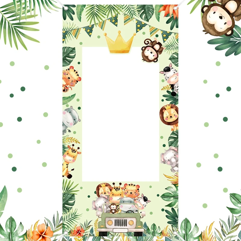 Dschungeltiere Fotobox-Rahmen Requisiten 1. Geburtstag Party Fotohintergrund Requisiten Hintergrund-Dekor Banner