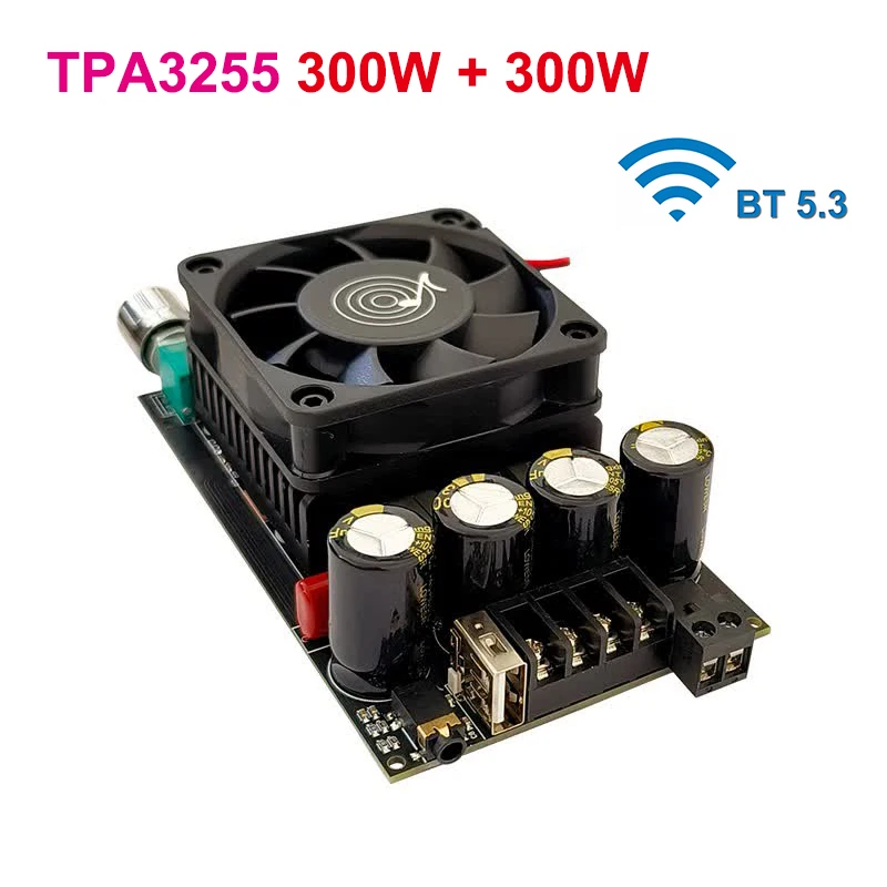 Bluetooth 5.3 300W+300W TPA3255 Digital Amplifier Board USB Home Theater High Power Audio AMP DC18-50V