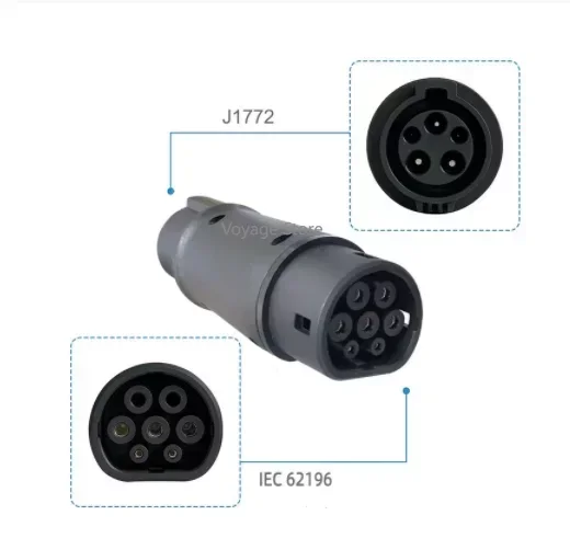 Type 1 To Type 2 EV Electric Vehicle Charging Adapter 32A 7.2KW Single Shase J1772 IEC 62196 Plug Socket EV Charging Connector