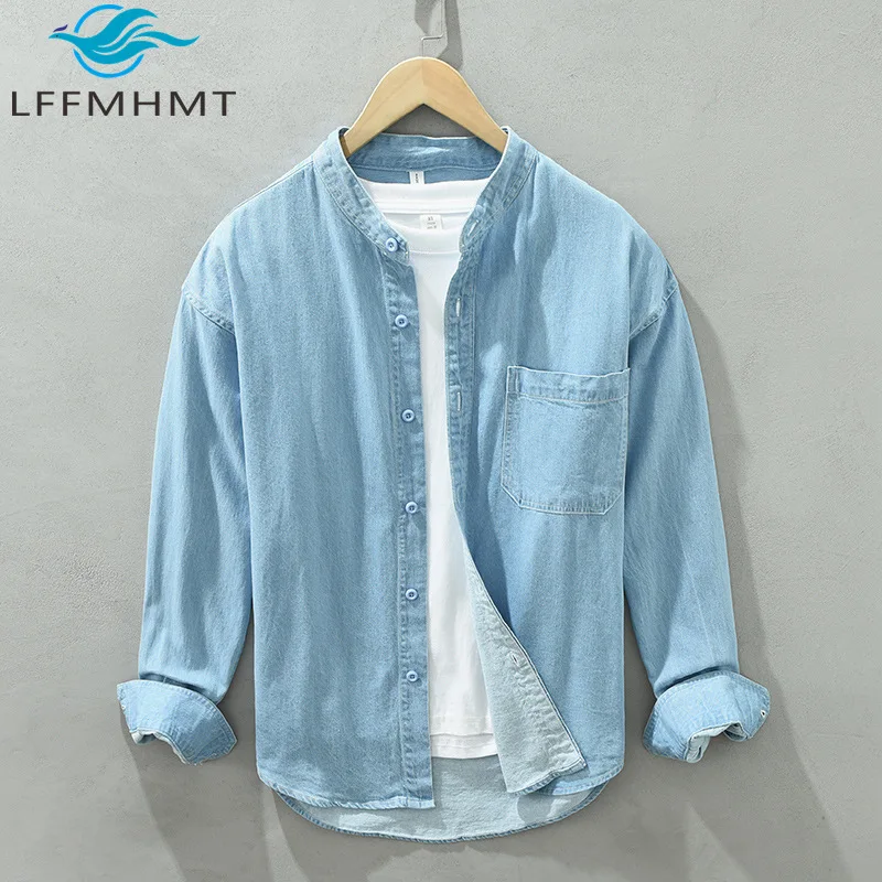 

2150 100% Cotton Long Sleeve Denim Shirt for Men Spring Autumn Vintage Good Quality Classic Simple Basic Blouse Outwear Coats