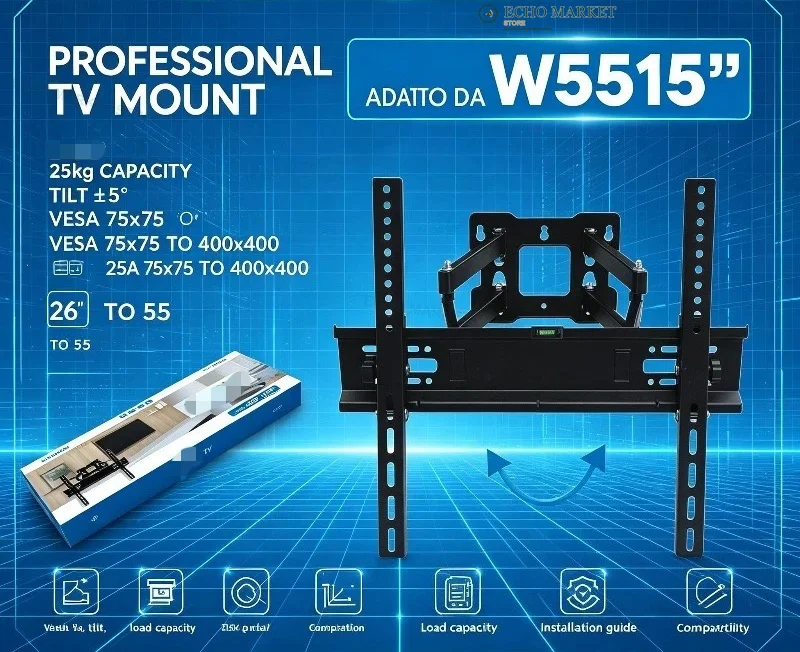 Soporte de pared ajustable de movimiento completo para TV, inclinable y giratorio, para pantallas de televisión de 26 a 55 pulgadas.
