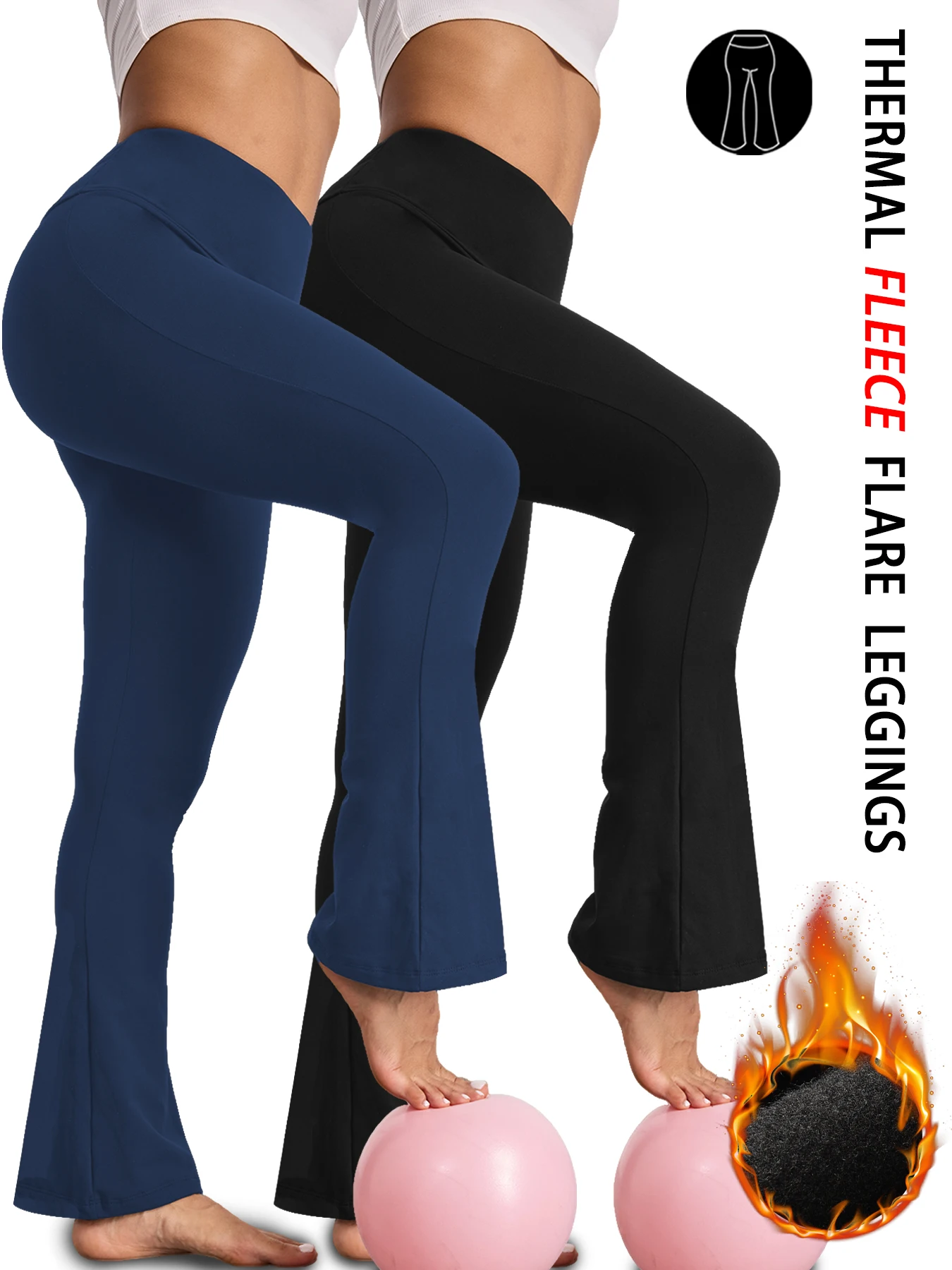 2er-Pack superweiche, hoch taillierte Fleece-Flare-Leggings für Damen mit Bauchkontrolle. Bequemes Design für Yoga und Alltag