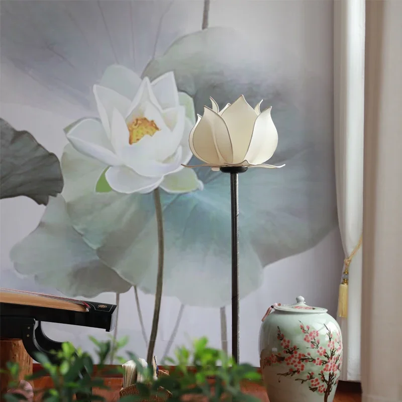 Chinese style floor lamp Lotus classical floor lamp Ancient style floor lamp Zen lamp Colorful lotus standing desk lamp