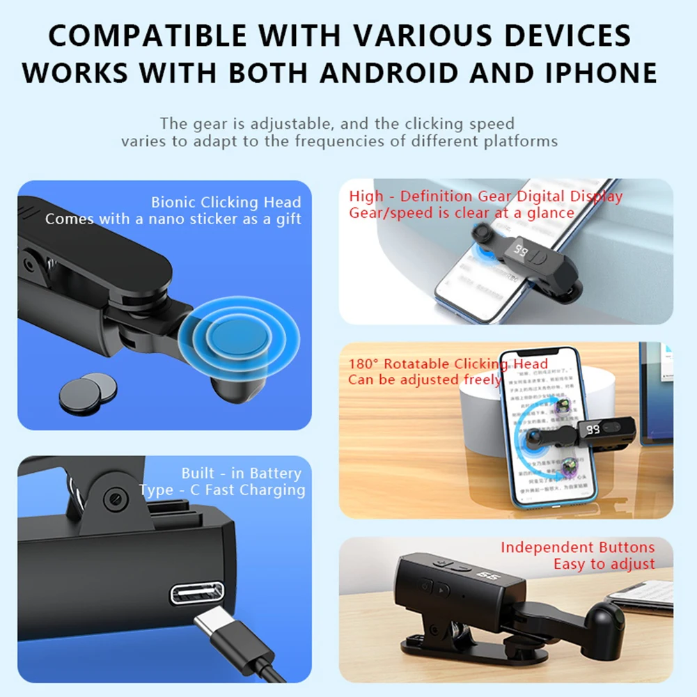 Phone Screen Device Speed Clicker for Smart Phone Fast Click Simulation Finger Continuous Click Smart Automatic Screen Clicker