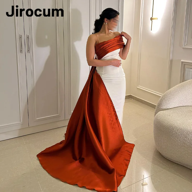 

Jirocum Elegant Bodycon Prom Dress Women's One Shoulder Pleated Satin Party Evening Gown Floor Length Vestidos De Noche 2024 New