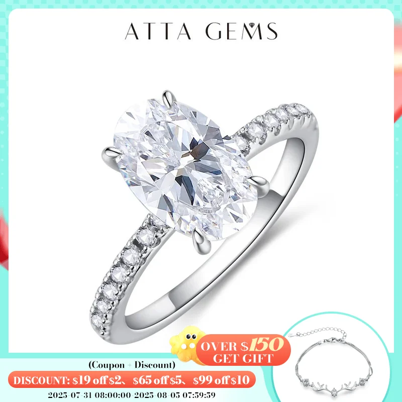 

ATTAGEMS Oval Cut 3.5CT Moissanite Diamond Ring for Women White Gold Plated Passed Tester Engagement Ring Fine Jewelry Wholesale