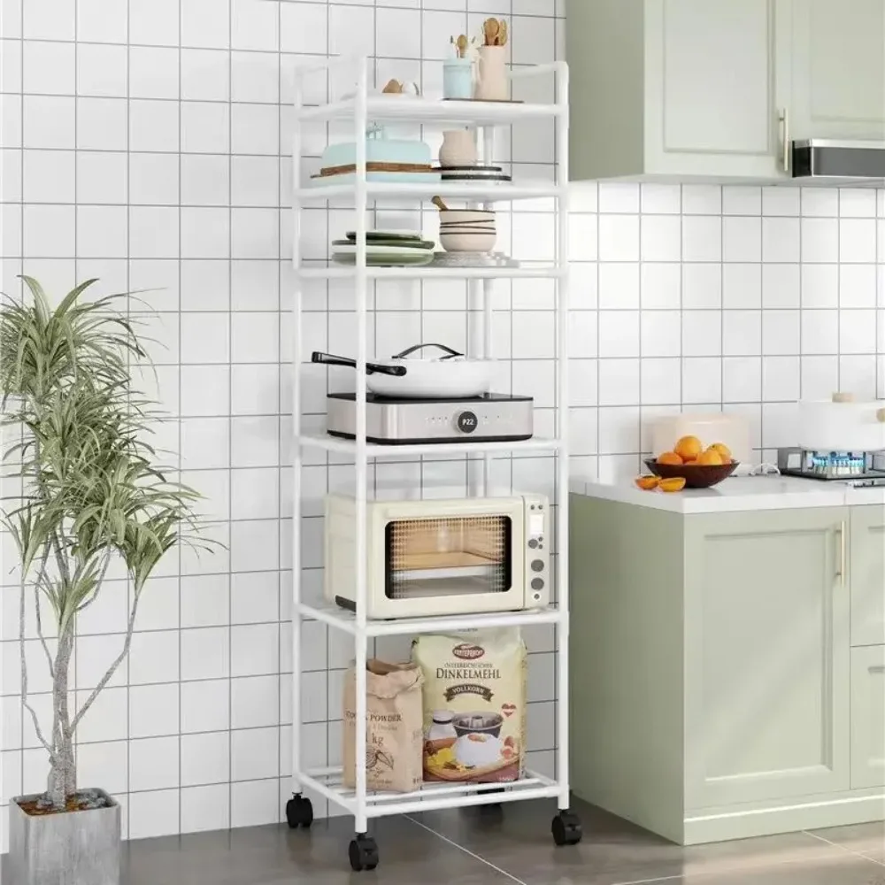 Floor-Standing Microwave Storage Rack Multi Layer Shelf Kitchen With Pulley Trolley Punch-Free Easy To Assemble Kitchen Storage