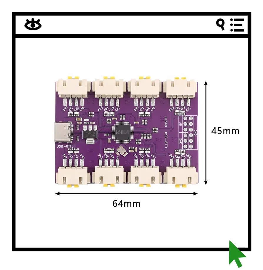 

USB-модуль для последовательного интерфейса TTL на 8 каналов, интерфейс USB Type-C, высокоскоростной (6 Мбит/с), с чипом CH348, для преобразования связи