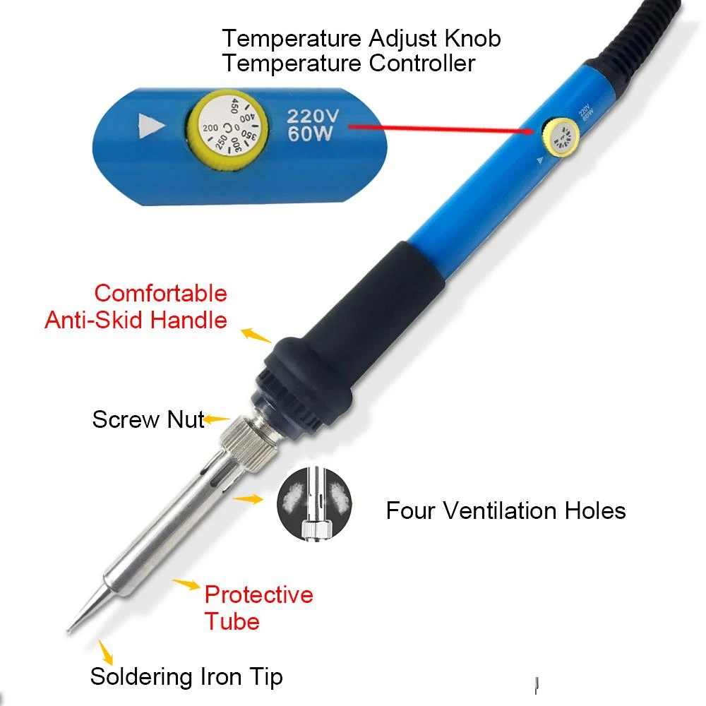 Electric Soldering Iron Set  220V/60W Adjustable Temperature Solder Rework Station Soldering Iron Stand Welding Repair Tools Kit