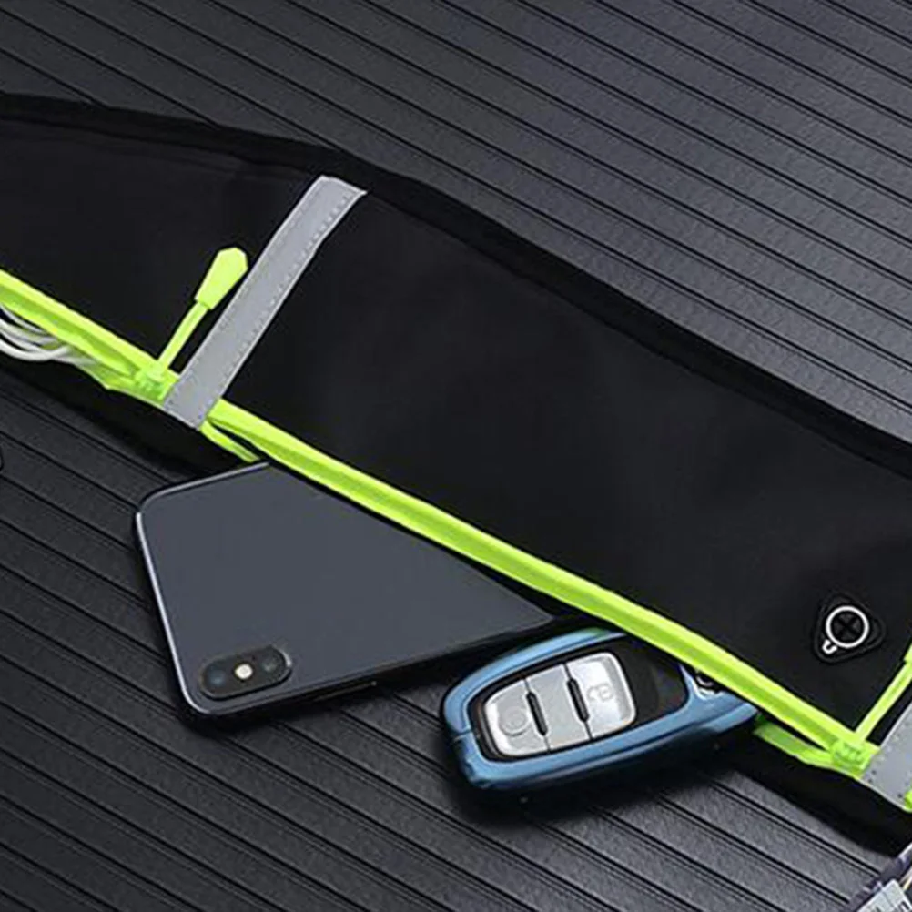 Black Ultra-Thin Marathon Waist Belt Adjustable Waterproof Reflective Strips Sports Pouch for Running Hiking Traveling Fitness