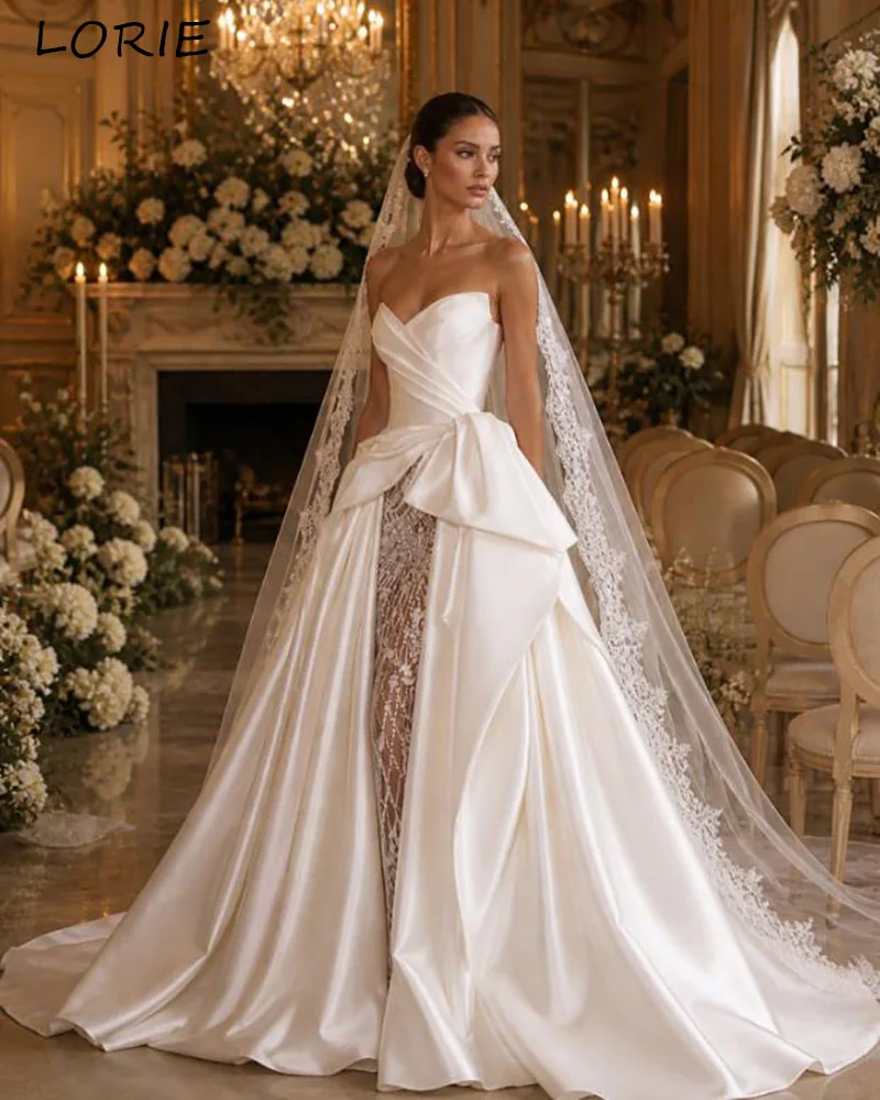 LORIE Modern Wedding Dress Strapless Lace Sweetheart Pleats A-line Bride Gown Satin Customized Bride Dress Plus Size Club Dress