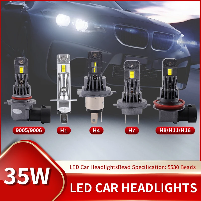 35W H7 LED Headlight Turbo LED Head Lamp Bulbs High Power H1 H4 9005 9006 H11 5530 CSP Chips Mini Size Fan Car Light Fog Lamp