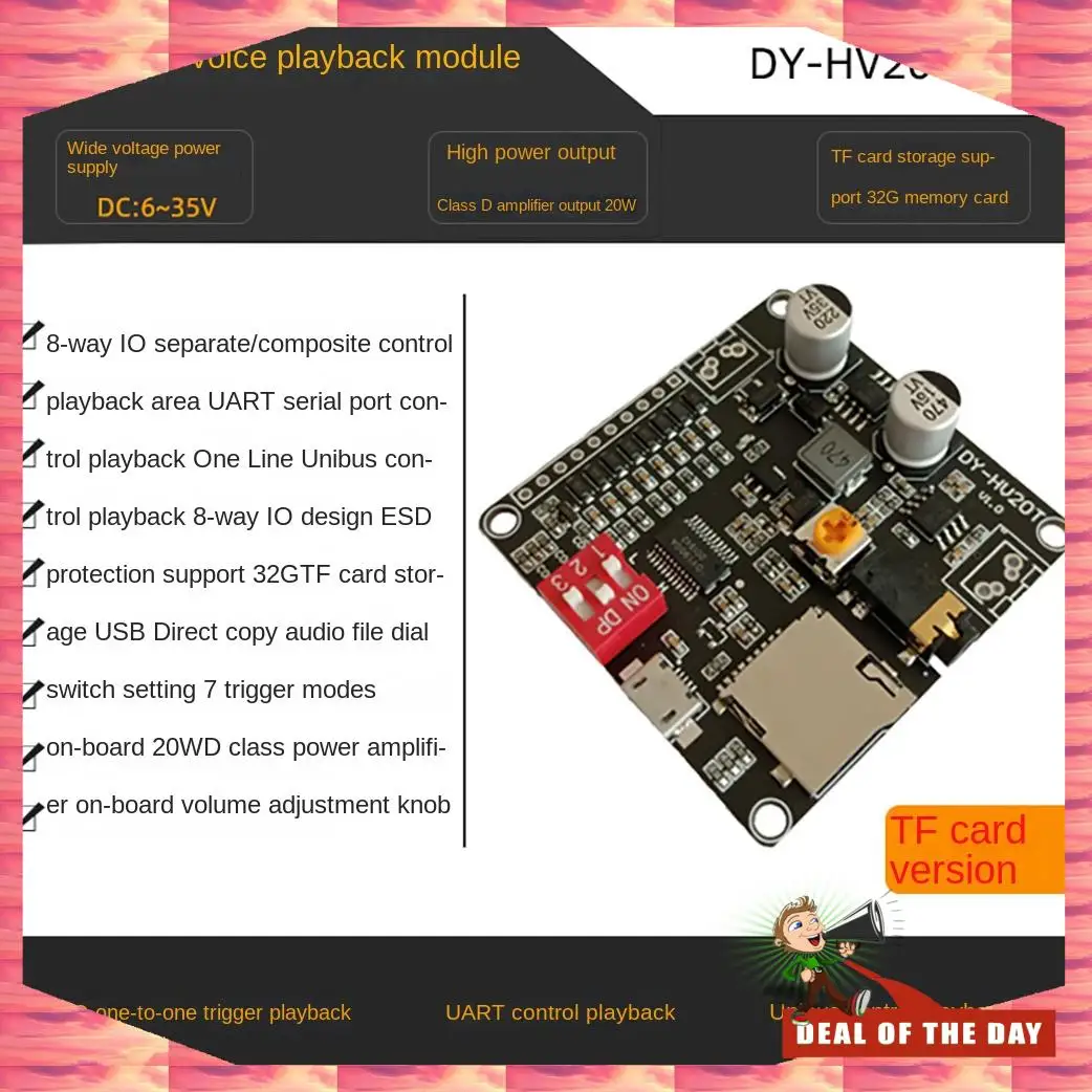 24 ชั่วโมง DY-HV20T เสียงการเล่นโมดูล 12 V/24 V 10 W/20 W รองรับ Micro-SD Card MP3 เครื่องเล่นเพลง Fo