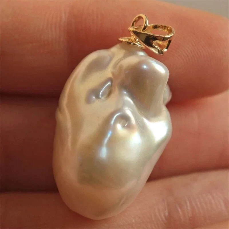 20 mm South Sea Baroque Natural White 18 ";inch Pearl Necklace 14k Gold P