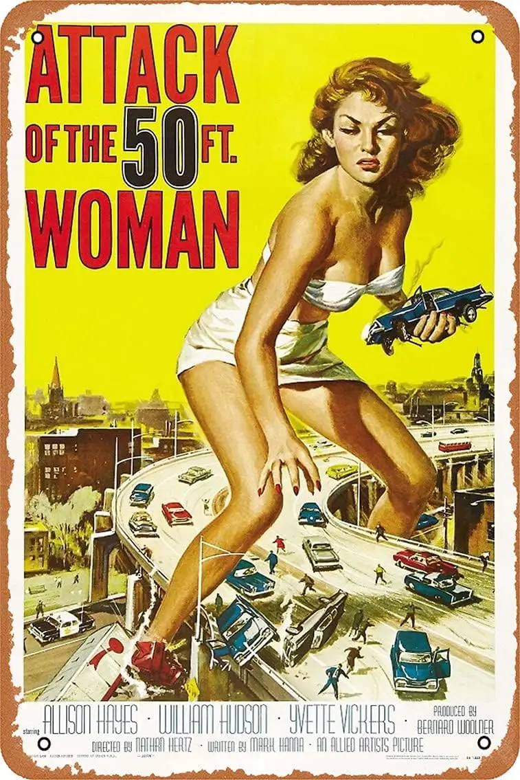 NIUMOWANG Metal Sign - Attack of The 50 Foot Woman! Tin Poster 12 X 8 Inches