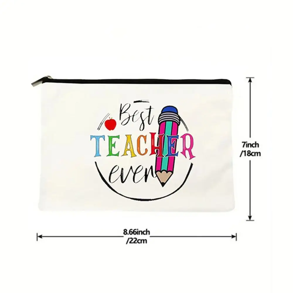 Coffee Give Me Teacher Power Zipper Pen Bag Organizer Pouch Bag Portable Women Linen Cosmetic Bags Large Capacity images - 6