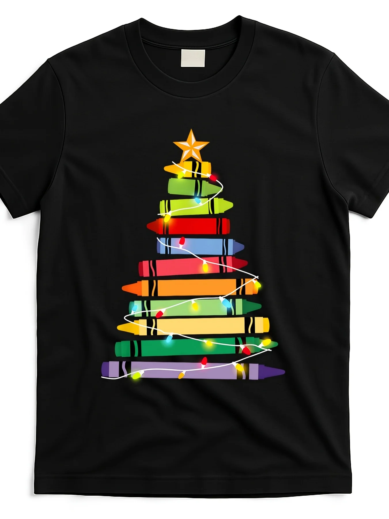 

Christmas Tree Crayon Tee, Super Soft Cotton Casual Crew Neck Unisex Tee