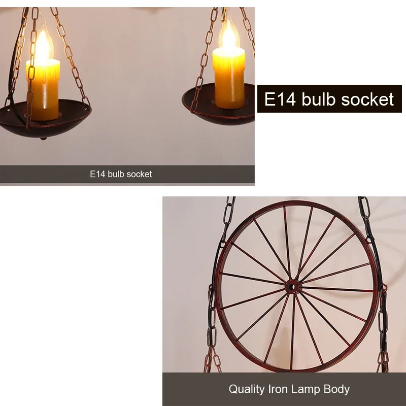 Vintage Iron Chandelier Loft Industrial Pendant Lamp Coffee Shop Hot Pot Restaurant Bar Hanging Light Wheel Candle Table Lamp