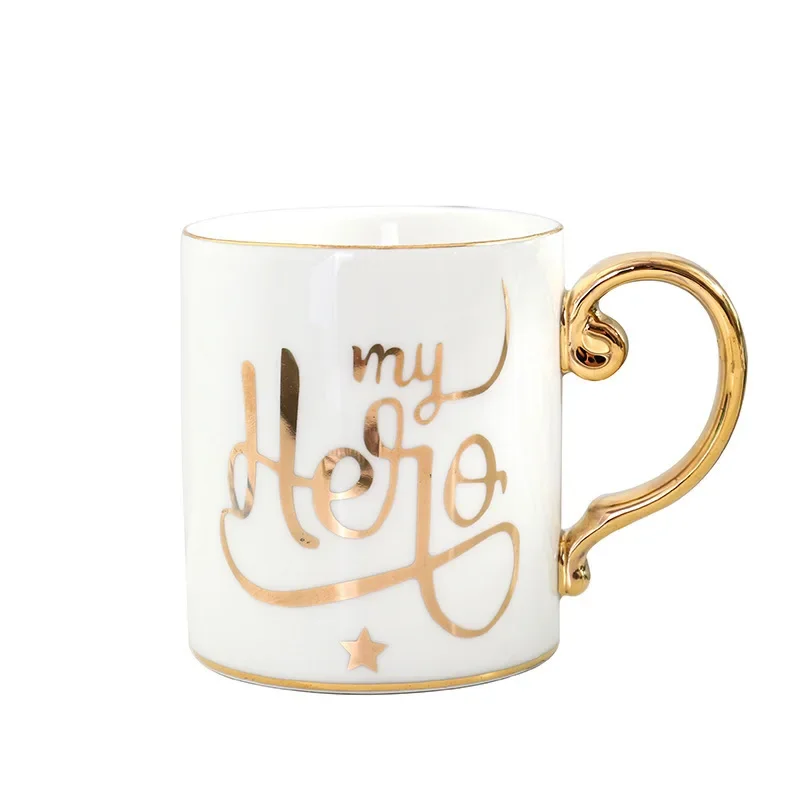 European style gold handle ceramic coffee cup mug breakfast cup home office couple daily drinking water tea milk cups  mugs