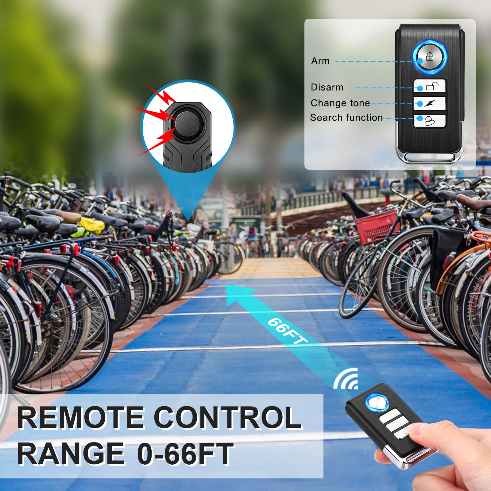 ELECTOP-alarma antirrobo para bicicleta, Control remoto inalámbrico por vibración, protección de seguridad para el hogar y exteriores, 113dB