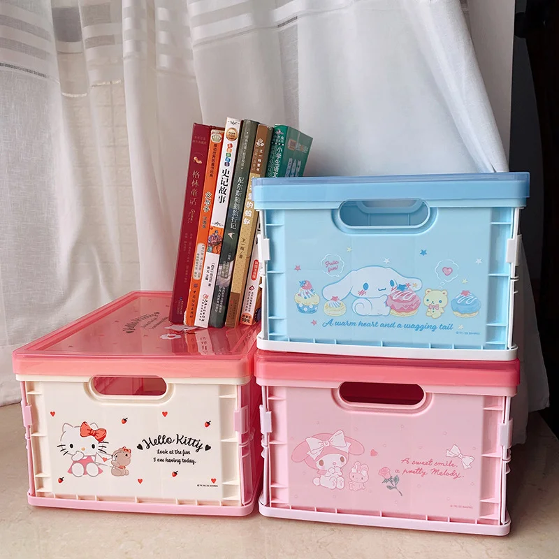 Cartoon Folding Storage Box Organizer With Lid Kuromi Cinnamoroll Desktop Storage Box Sundries Organizer Box