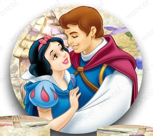 Snow White Princess Round Backdrop Girls Birthday Backdrop Snow White and The Seven Dwarfs Cylinder Cover Decor Photography Prop