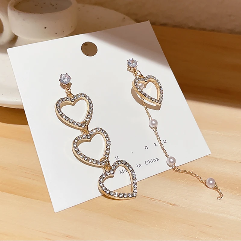 2022 New Fashion Korean Long Tassels Love Drop Earrings For Women Golden Zirconium Drill Stud Earrings Wedding Jewelry Gifts