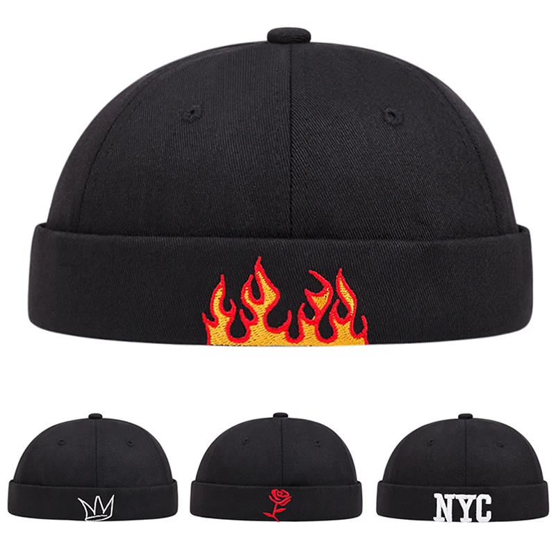 2025 Fashion Personalized New Rose Flame Embroidered Dome Guapi Hat Trendy Street Sliding HipHop Hat Unisex Borderless Skull Hat