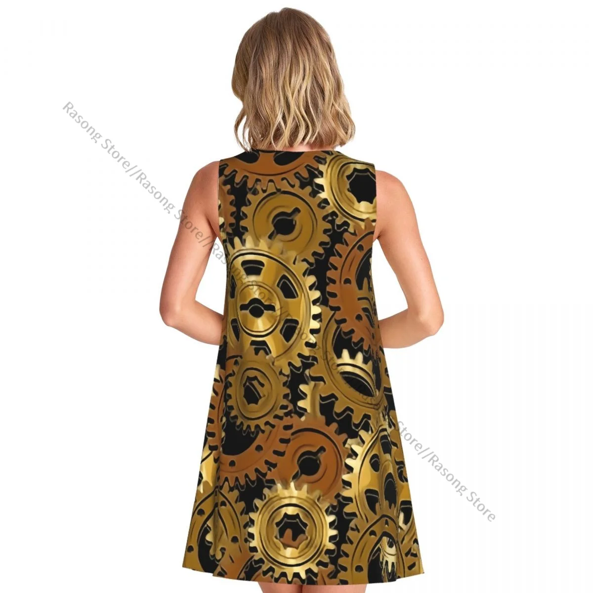 Summer Vest Dress Women's Mechanical Machine Gears Steampunk Style Sleeveless Female Dresses