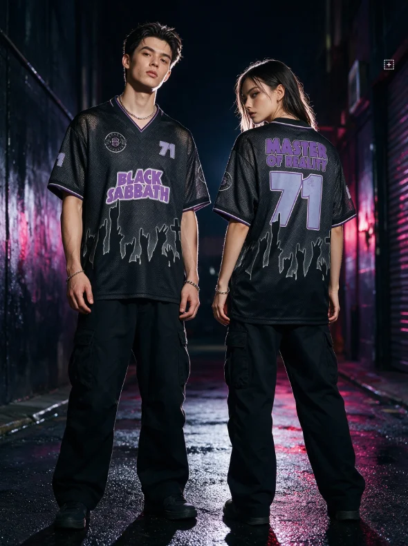 Summer Black Sabbath Master of Reality 71 Rock Jersey Y2K Black Purple Print Family Matching Band Fan Outfit Street Fashion Wear