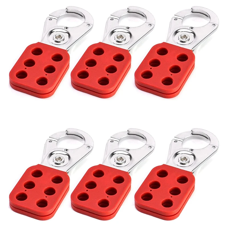 NEW-1 Inch Locking Tag Hasp, 6-Pack Tamper Resistant Stainless Steel Padlock Hasp With Extended Prongs, Red