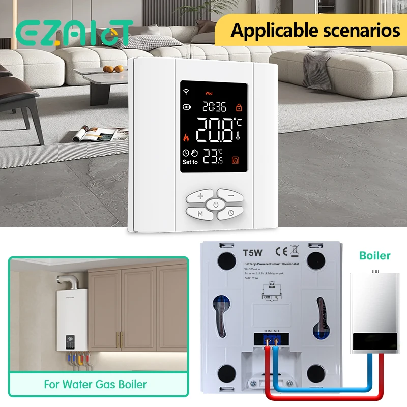 Tuya-Zigbeeインテリジェントサーモスタット,バッテリー電源,水,ガスボイラー,温度コントローラー,アクチュエーター,音声,alexa,Google Home