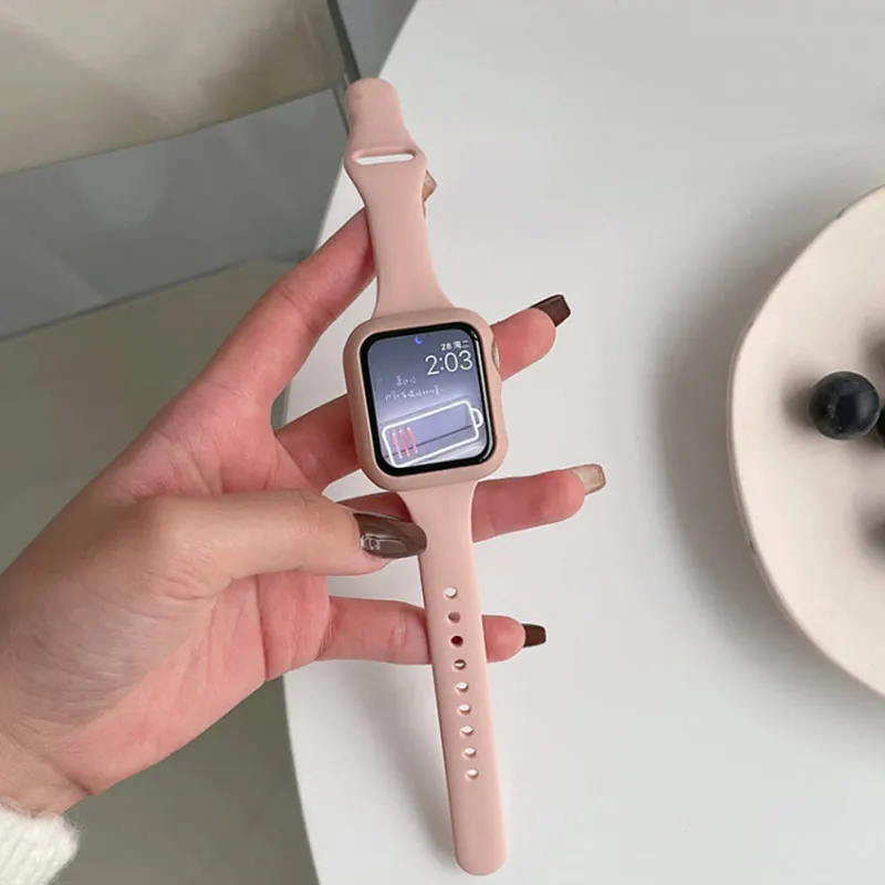 Slim Silicone strap for Apple watch ultra 44mm band 41mm 45mm correa 38mm 40mm 49mm Sports bracelet iWatch serie 8 7 6 5 se 4 3