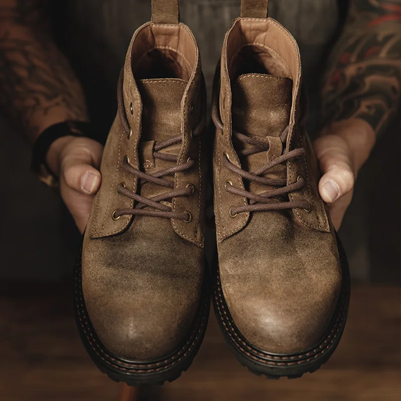 Maden-zapatos Retro de invierno para hombre, botas altas para el desierto, calzado informal Vintage de calle, zapatos de cuero marrón para invierno