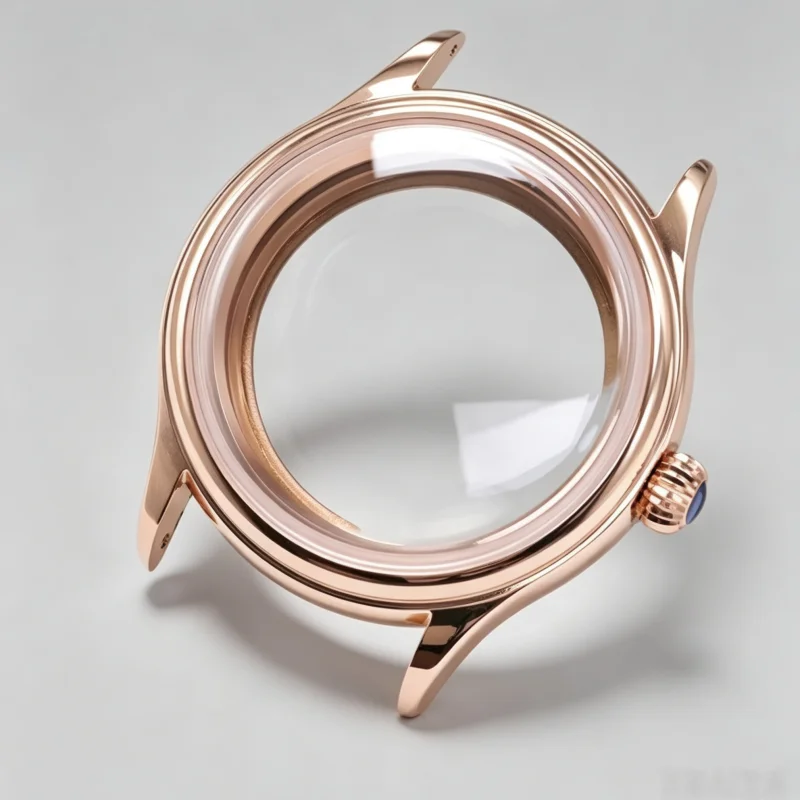 38mm Rose Gold Polished Watch Case With High Dome Crystal Fit NH34 NH35 NH36 Automatic Movement Mod Replacement Parts