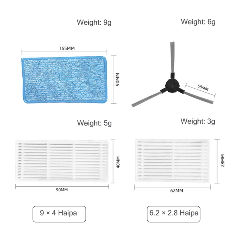 16 pezzi accessori parti per Midea R1-L083B/R1-L085B Robot aspirapolvere lavabile spazzola laterale Mop Cloth filtro HEPA