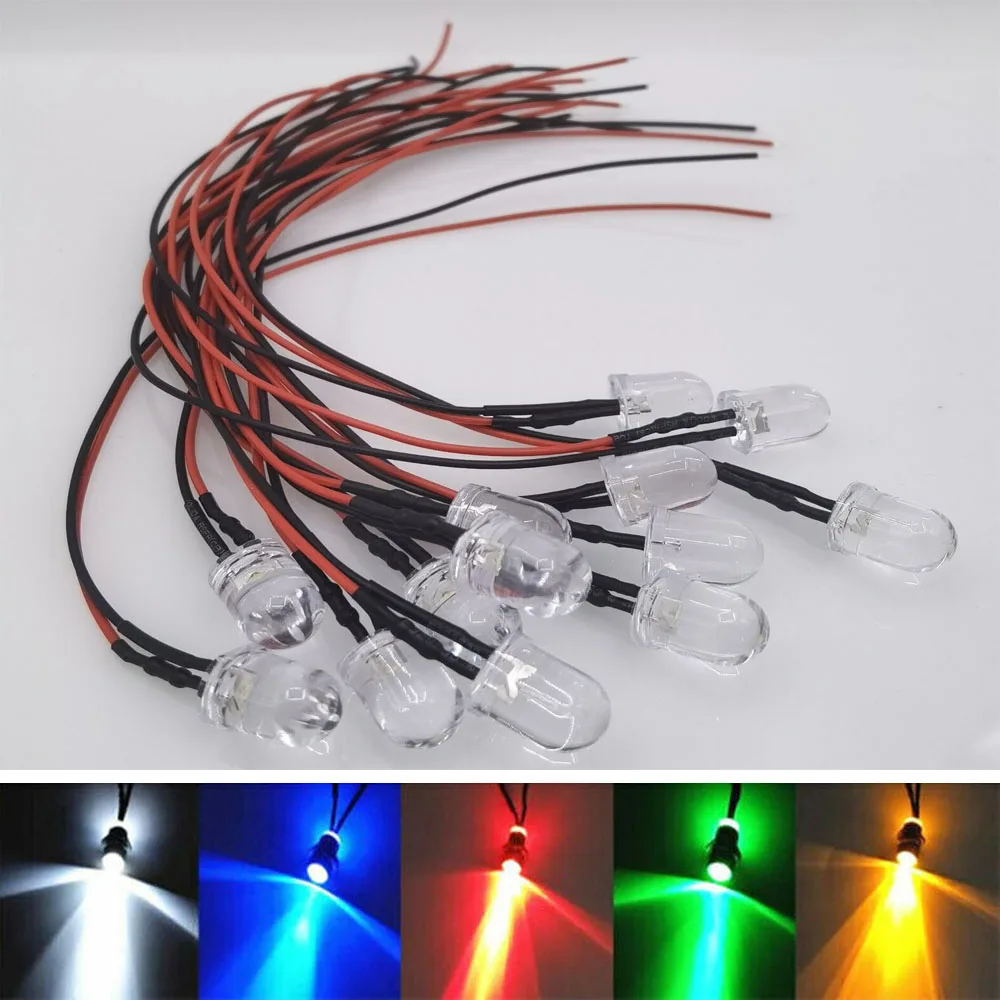 20-100 Pcs Transparante Led Diodes Dc 3V 5V 12V 24V 3Mm 5Mm 10Mm Voor Rood/Groen/Blauw/Geel/Uv/Oranje/Roze/Warm/Wit/Rgb voorkabel