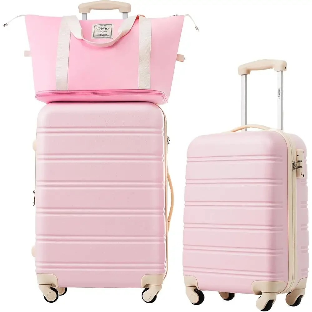 

2-Piece 20 & 24 Hard Shell Expandable Luggage Set with Wheels in White & Pink
