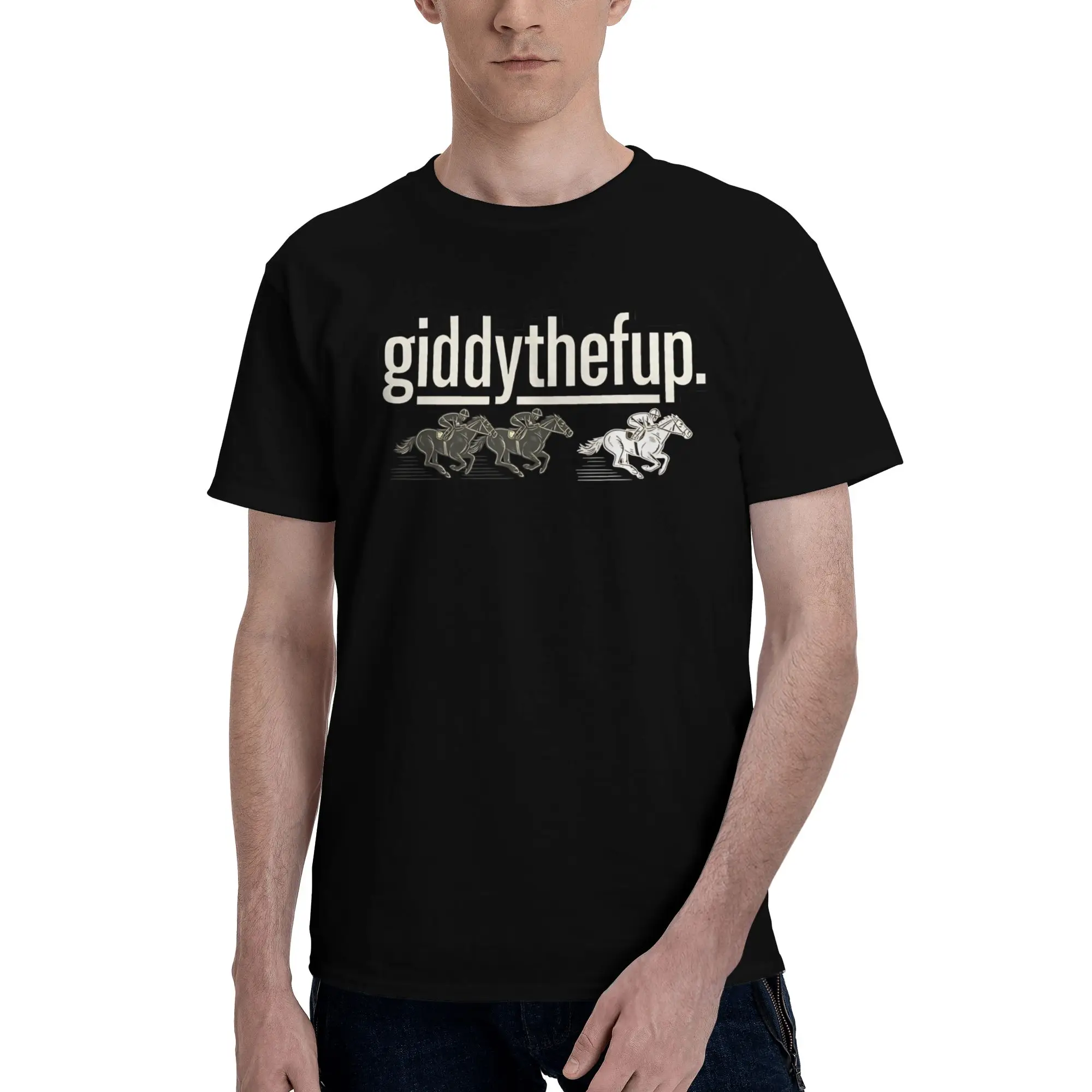 Vintage Riders Fans   Men T Shirts race horse giddy the f up Humorous Tees Short Sleeve Round Neck New Arrival Clothing T-Shirt