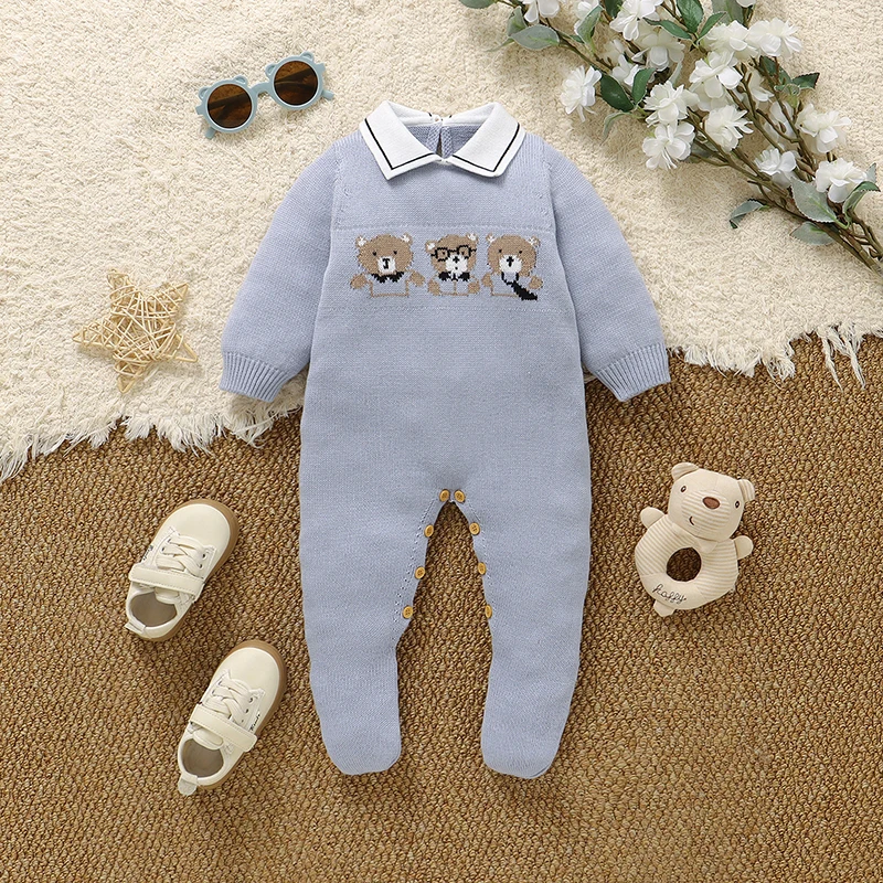 Baby Strampler Kleidung Winter Schildkröte Hals Langarm Stricken Neugeborenen Jungen Cartoon Overalls 0-9m Infant Playsuits ein Stück Kostüme
