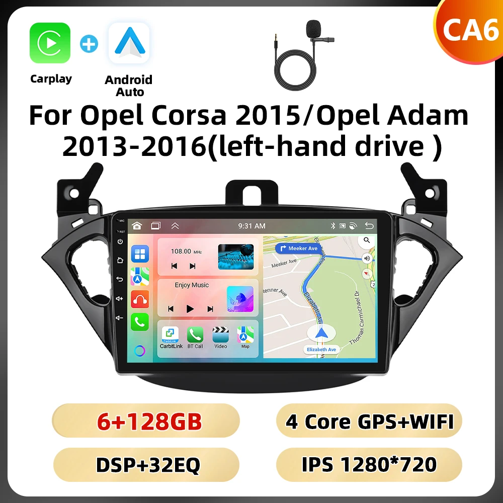 Podofo 2Din 8 + 128G Autoradio Voor Opel Corsa 2015/Opel Adam 2013-2016 Multimedia Speler AI Voice Carplay Android Auto BT GPS WIFI