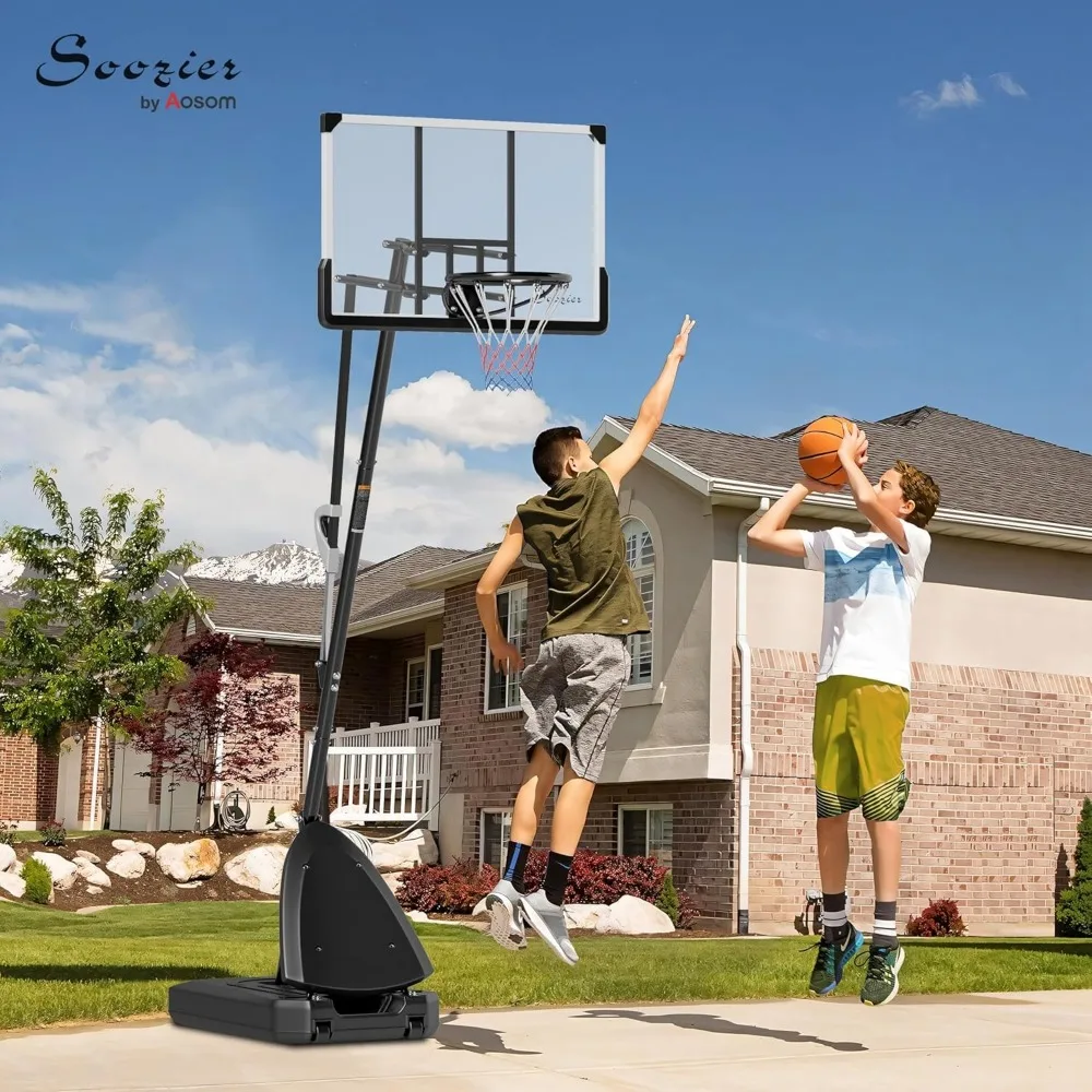 Ring Basket Luar Ruangan dengan Ketinggian yang Dapat Disesuaikan, 5-10 kaki, Papan Pantul Anti Pecah 44 inci, Sistem Lapangan Portabel