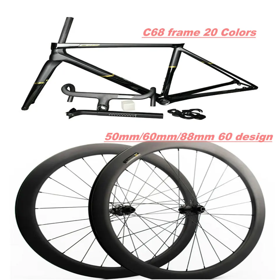 

C68 карбоновая дорожная рама дисковый тормоз велосипедная Рама 20 цветов, UD велосипедная Рама с рулем 50 мм углеродная колесная пара