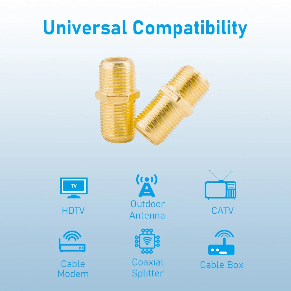10 قطعة موصل كابل محوري ، RG6 F-نوع محول مطلي بالذهب أنثى إلى أنثى موسع كابل محوري لكابلات التلفزيون