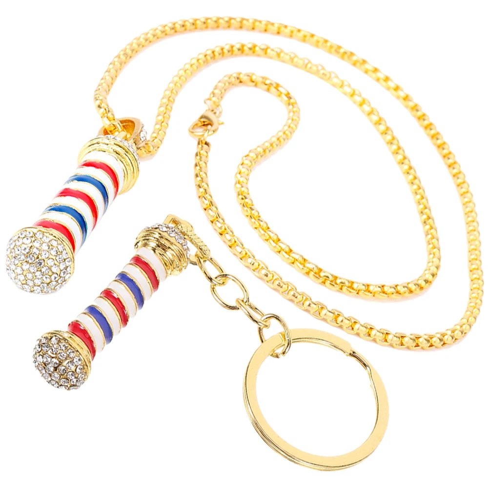 

Turning Light Necklace Keychain Barber Badge Pendant Men Alloy Hairdresser Dad Pendants