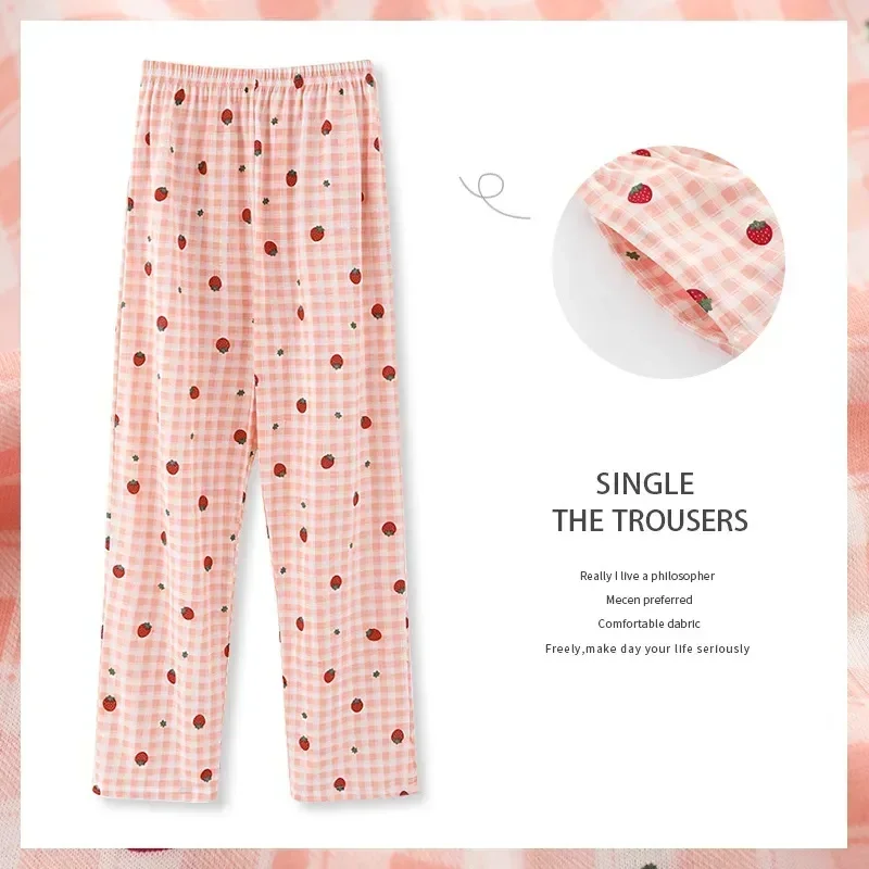 Pant Sleepwear Summer Female 2023 Cotton Printed Pajamas Lady Clothing Plus Size Homewear Women Trousers Grid