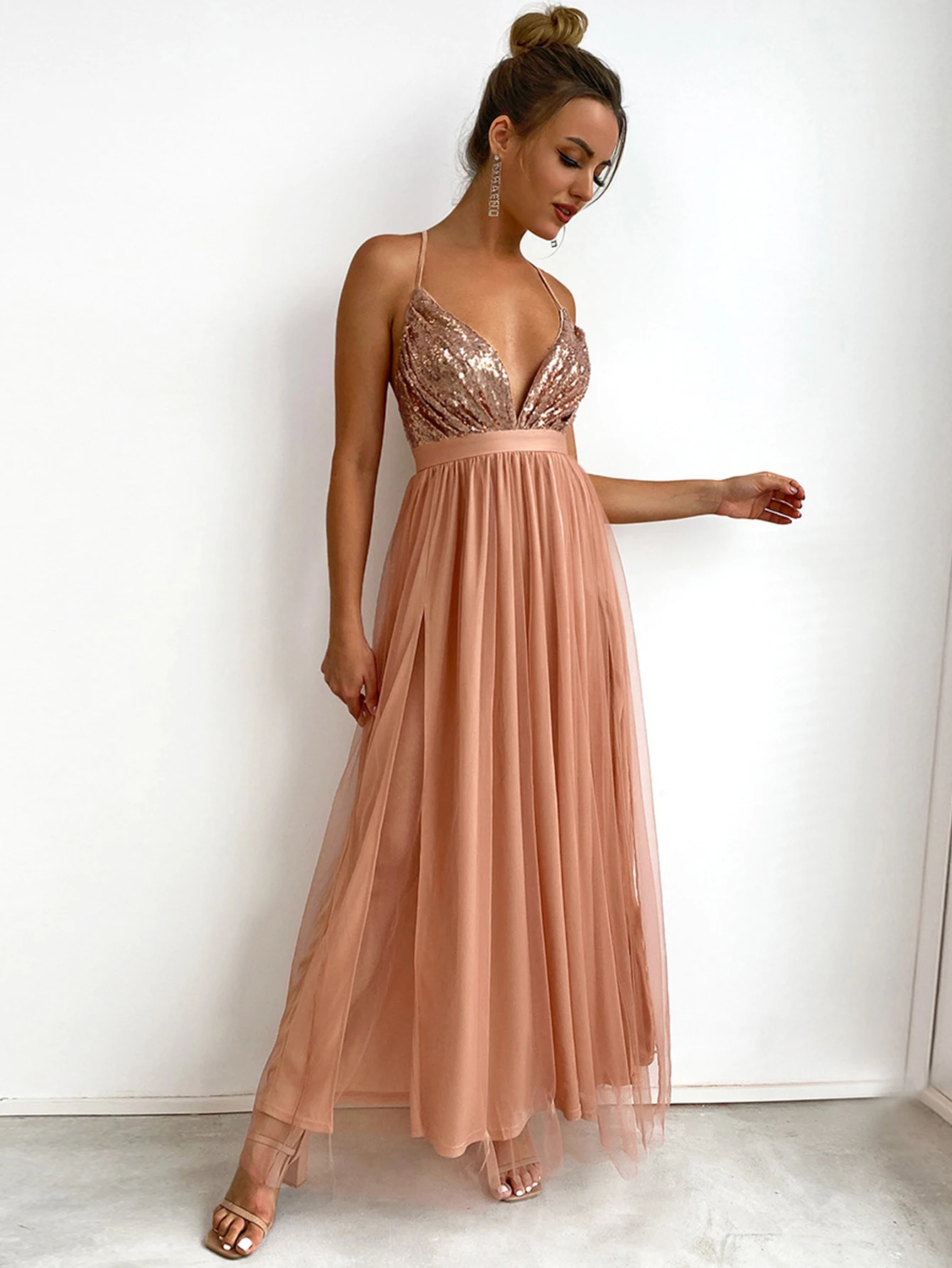 Sexy backless maxi sequin summer dress women 2024 elegant luxury mesh birthday party dress bridesmaid evening dresses vestidos